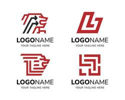 vettore impostato astratto monoline Leone testa icona logo design modello