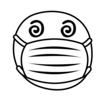 emoji pazzo che indossa lo stile della linea della maschera medica vettore
