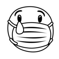 emoji che indossa una maschera medica in stile linea di pianto vettore
