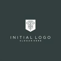 ah monogramma con pilastro e scudo logo disegno, lusso e elegante logo per legale azienda vettore