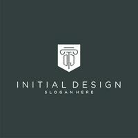 dj monogramma con pilastro e scudo logo disegno, lusso e elegante logo per legale azienda vettore