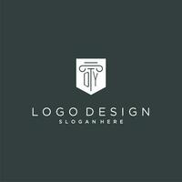 dy monogramma con pilastro e scudo logo disegno, lusso e elegante logo per legale azienda vettore