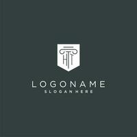 ht monogramma con pilastro e scudo logo disegno, lusso e elegante logo per legale azienda vettore