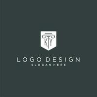 ky monogramma con pilastro e scudo logo disegno, lusso e elegante logo per legale azienda vettore