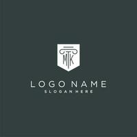 mk monogramma con pilastro e scudo logo disegno, lusso e elegante logo per legale azienda vettore