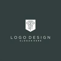 si monogramma con pilastro e scudo logo disegno, lusso e elegante logo per legale azienda vettore