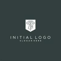 zh monogramma con pilastro e scudo logo disegno, lusso e elegante logo per legale azienda vettore