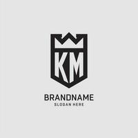 iniziale km logo scudo forma, creativo esport logo design vettore