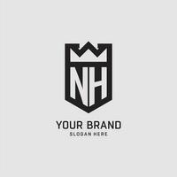 iniziale nh logo scudo forma, creativo esport logo design vettore