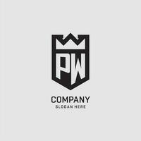 iniziale pw logo scudo forma, creativo esport logo design vettore