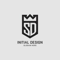 iniziale sd logo scudo forma, creativo esport logo design vettore