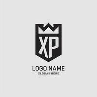 iniziale xp logo scudo forma, creativo esport logo design vettore