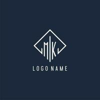 mk iniziale logo con lusso rettangolo stile design vettore