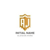 monogramma aj logo con scudo geometrico forma, elegante lusso iniziale logo design vettore