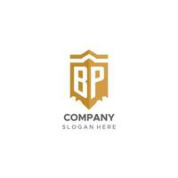 monogramma bp logo con scudo geometrico forma, elegante lusso iniziale logo design vettore