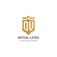 monogramma dv logo con scudo geometrico forma, elegante lusso iniziale logo design vettore