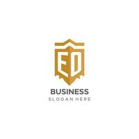 monogramma eo logo con scudo geometrico forma, elegante lusso iniziale logo design vettore