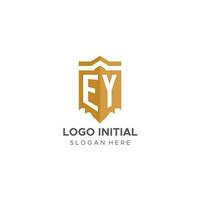 monogramma ehi logo con scudo geometrico forma, elegante lusso iniziale logo design vettore