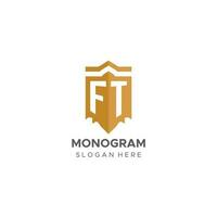 monogramma ft logo con scudo geometrico forma, elegante lusso iniziale logo design vettore