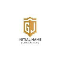 monogramma gj logo con scudo geometrico forma, elegante lusso iniziale logo design vettore