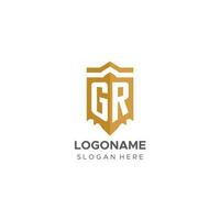 monogramma gr logo con scudo geometrico forma, elegante lusso iniziale logo design vettore