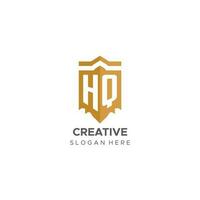 monogramma hq logo con scudo geometrico forma, elegante lusso iniziale logo design vettore