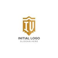 monogramma iv logo con scudo geometrico forma, elegante lusso iniziale logo design vettore