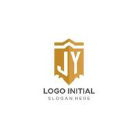 monogramma jy logo con scudo geometrico forma, elegante lusso iniziale logo design vettore