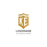 monogramma ke logo con scudo geometrico forma, elegante lusso iniziale logo design vettore