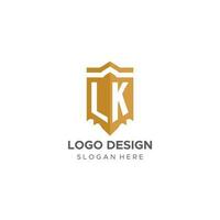 monogramma lk logo con scudo geometrico forma, elegante lusso iniziale logo design vettore