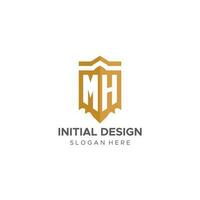 monogramma mh logo con scudo geometrico forma, elegante lusso iniziale logo design vettore