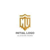 monogramma mv logo con scudo geometrico forma, elegante lusso iniziale logo design vettore