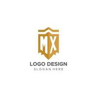 monogramma mx logo con scudo geometrico forma, elegante lusso iniziale logo design vettore