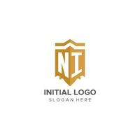 monogramma ni logo con scudo geometrico forma, elegante lusso iniziale logo design vettore