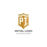 monogramma pi logo con scudo geometrico forma, elegante lusso iniziale logo design vettore