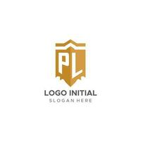 monogramma pl logo con scudo geometrico forma, elegante lusso iniziale logo design vettore