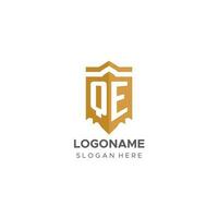 monogramma qe logo con scudo geometrico forma, elegante lusso iniziale logo design vettore