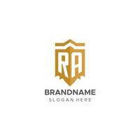 monogramma RA logo con scudo geometrico forma, elegante lusso iniziale logo design vettore