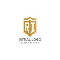 monogramma RI logo con scudo geometrico forma, elegante lusso iniziale logo design vettore