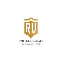 monogramma rv logo con scudo geometrico forma, elegante lusso iniziale logo design vettore