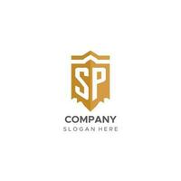 monogramma sp logo con scudo geometrico forma, elegante lusso iniziale logo design vettore