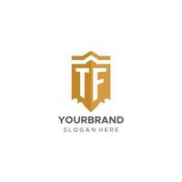 monogramma tf logo con scudo geometrico forma, elegante lusso iniziale logo design vettore