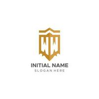 monogramma ww logo con scudo geometrico forma, elegante lusso iniziale logo design vettore