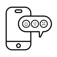 smartphone con fumetto ed emoji in stile linea vettore