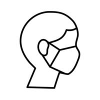 profilo uomo wearign maschera medica accessorio respiratorio icona stile linea vettore