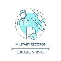 militare record blu concetto icona. arruolamento dati. famiglia ricerca disco astratto idea magro linea illustrazione. isolato schema disegno. modificabile ictus vettore