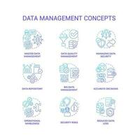 dati gestione blu pendenza concetto icone impostare. informazione Conservazione sistema. Banca dati governo idea magro linea colore illustrazioni. isolato simboli vettore