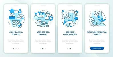 ecologico benefici blu onboarding mobile App schermo. agricoltura Procedura dettagliata 4 passaggi modificabile grafico Istruzioni con lineare concetti. ui, ux, gui modellato vettore