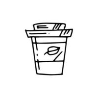 scarabocchio caffè porta via tazza con foglia. mano disegnare schizzo illustrazione. ecologia concetto. vettore. vettore