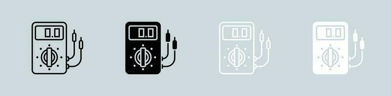 voltmetro icona impostato nel nero e bianca. voltaggio segni vettore illustrazione.